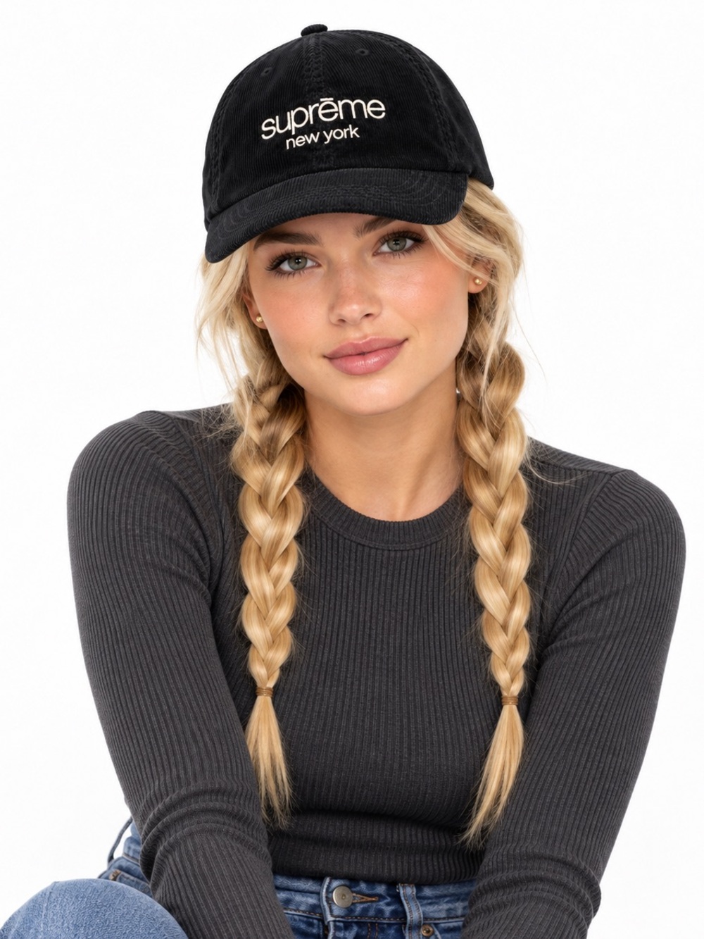 Supreme Black Corduroy 'supreme new york' Embroidered Cap-authentic